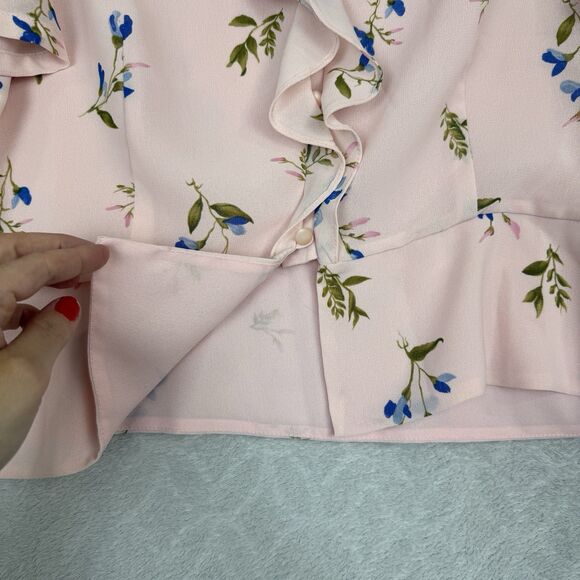 Vtg Peplum Ruffle Top 14 Large Powder Pink Floral Fairy Coquette Soft Grunge Y2K - Picture 3 of 14